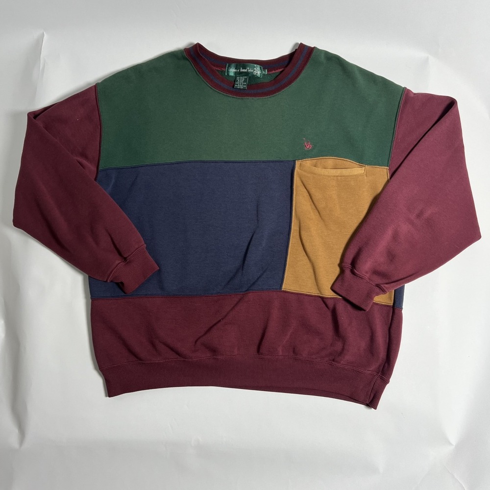 Vintage Knights Of Round Table Pullover Sweater Mens L Multi-color Block